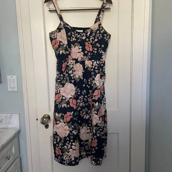 Cynthia Rowley Navy Floral Linen Dress Size 4 - Picture 2 of 6